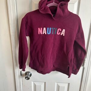 Nautica Burgundy Pullover Hoodie with Multicolor Logo